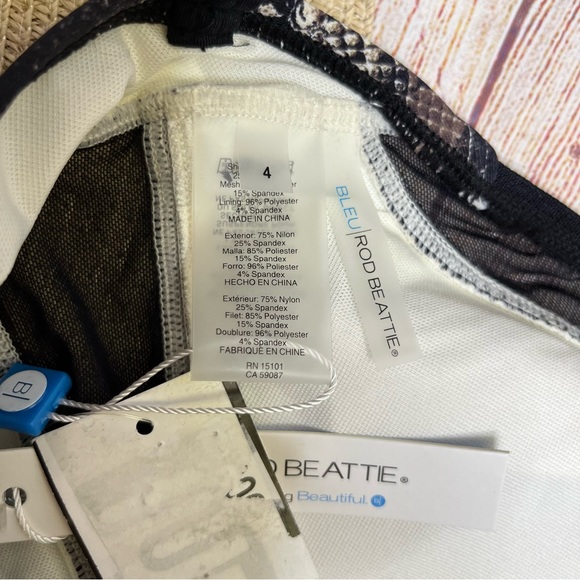 Bleu Rod Beattie Cross Back Python Print Mesh Inserts One Piece Swimsuit Size 4 - Picture 9 of 10